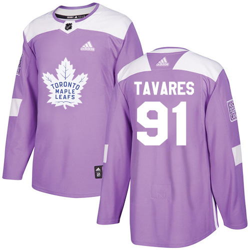 Adidas Maple Toronto Maple Leafs #91 John Tavares Purple Authentic Fights Cancer Stitched Jersey Men's