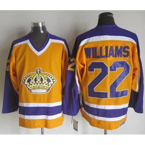 Los Angeles Kings #22 Tiger Williams Yellow/Purple CCM Throwback Stitched Jersey Men's