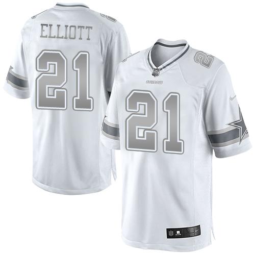 Cowboys #21 Ezekiel Elliott White Men's Stitched Limited Platinum Jersey