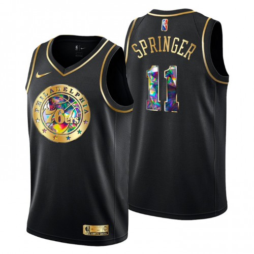 Philadelphia Philadelphia 76ers #11 Jaden Springer Mens Golden Edition Diamond Logo 2021/22 Swingman Jersey - Black Mens
