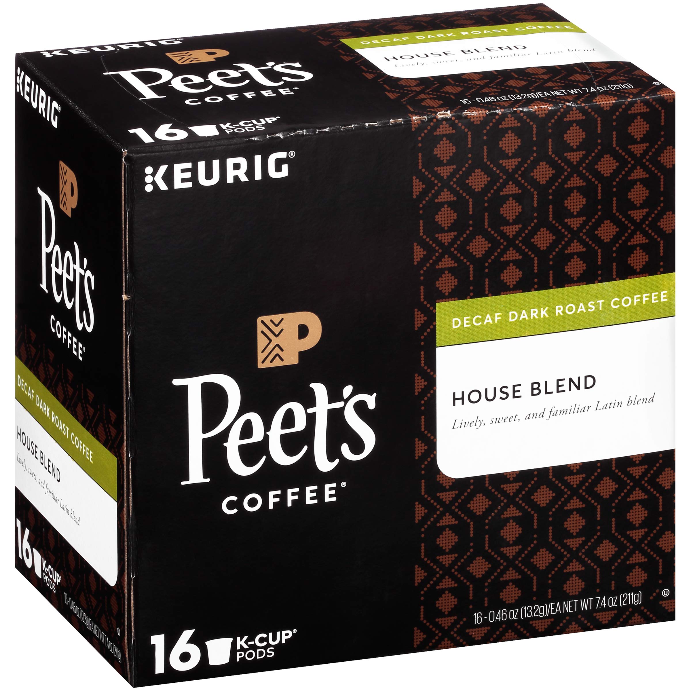 testPeet's Coffee Decaf House Blend, Dark Roast, 16 Count Single Serve K-Cup Decaffeinated Coffee Pods for Keurig Coffee Maker
