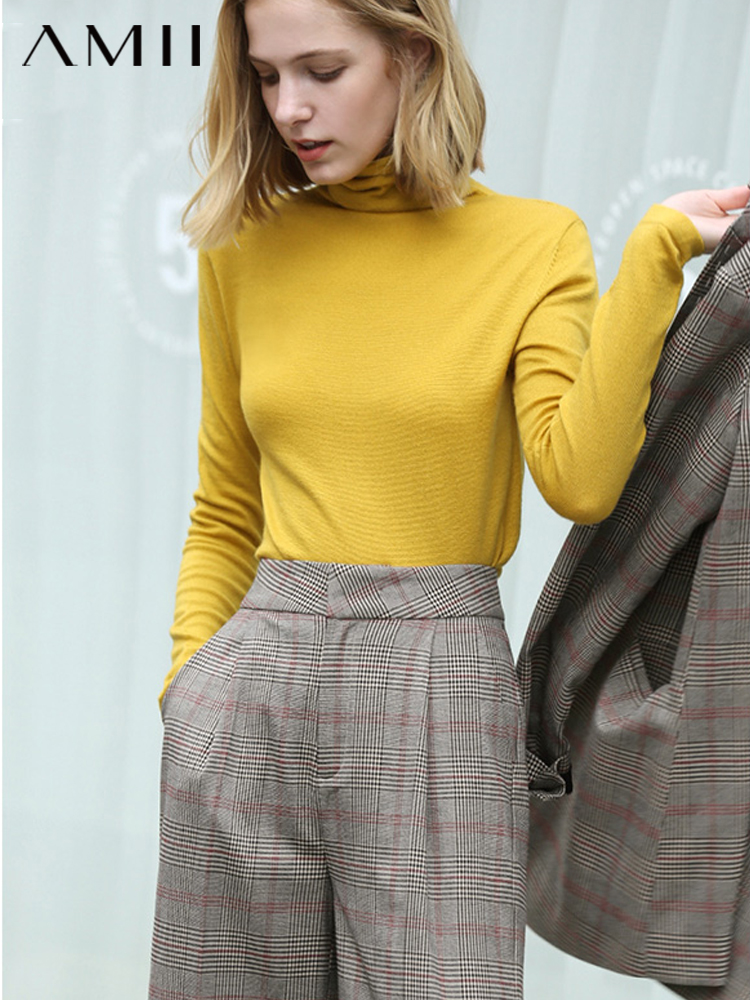 复制两个规格有库存 AMII Minimalism Autumn Winter Women's Sweater Causal Solid Basic Turtleneck Sweaters For Women Women's sweater Tops 12020216